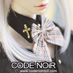 CAC000109 Black Detachable Collar & Beige Tartan Bow For 1/3 Dol