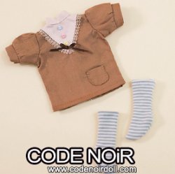 CYD000090 Brown Ribbon Blouse & Greyish Green Striped Socks Set