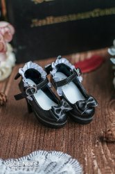 CMS000105 Black Frilly Ribbon Pumps (High Heel)